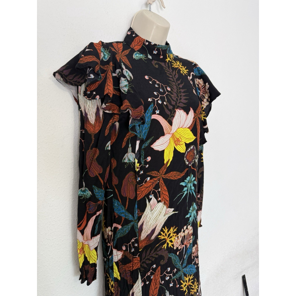 H&M Floral Ruffled Maxi Dress Sz 2 Dark Feminine Boho Autumn Bloggers Favorite - Picture 9 of 16